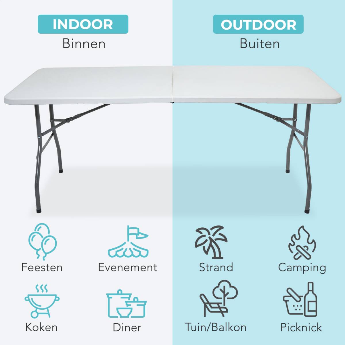 LifeGoods 180x70 cm Inklapbare tafel - White