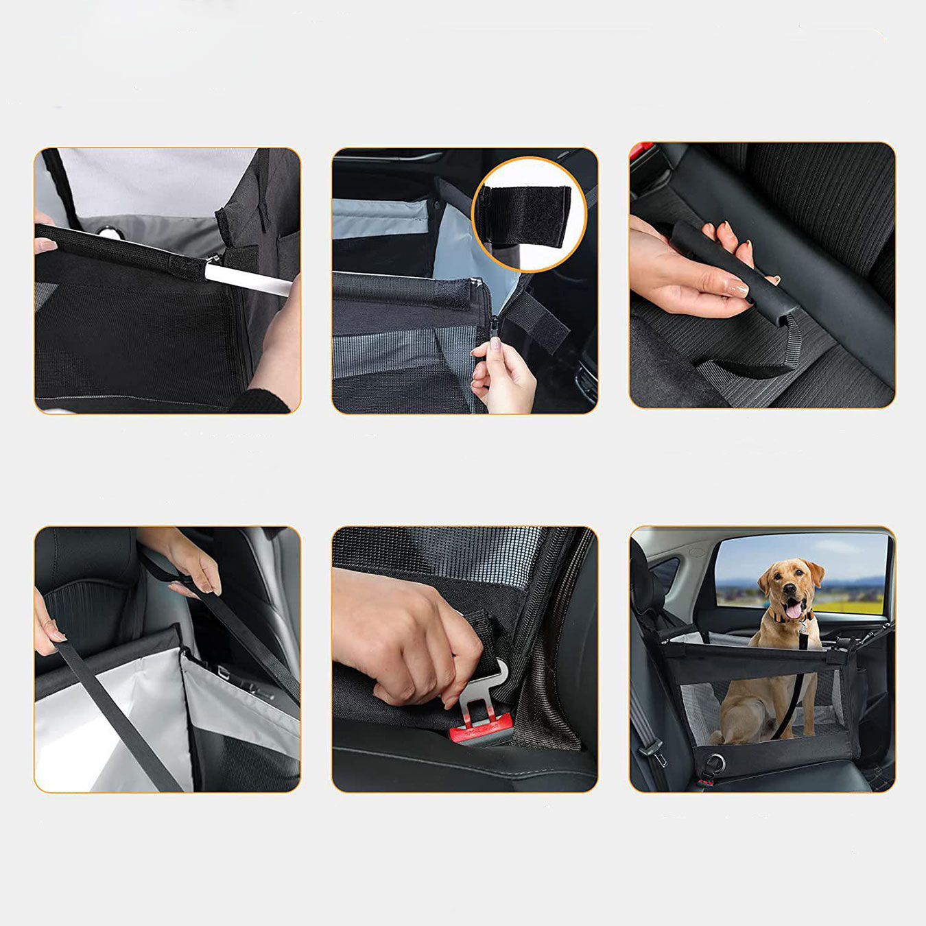 (49x49cm) Auto Hundesitz für Rückbank Faltbarer Transport Sitz   Sicherheitsgurt - Schwarz