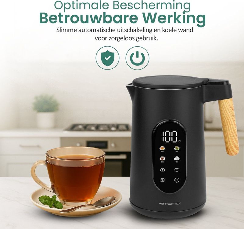 Emerio - WK-132230 - Waterkoker - Zwart / Bruin - 1.7 Liter - Temperatuurregeling
