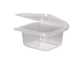 Plastbæger 500 ml 135x125x56 mm Firkantet Hængslet låg Bionedbrydelig PLA Klar,12 ps x 50 stk/krt