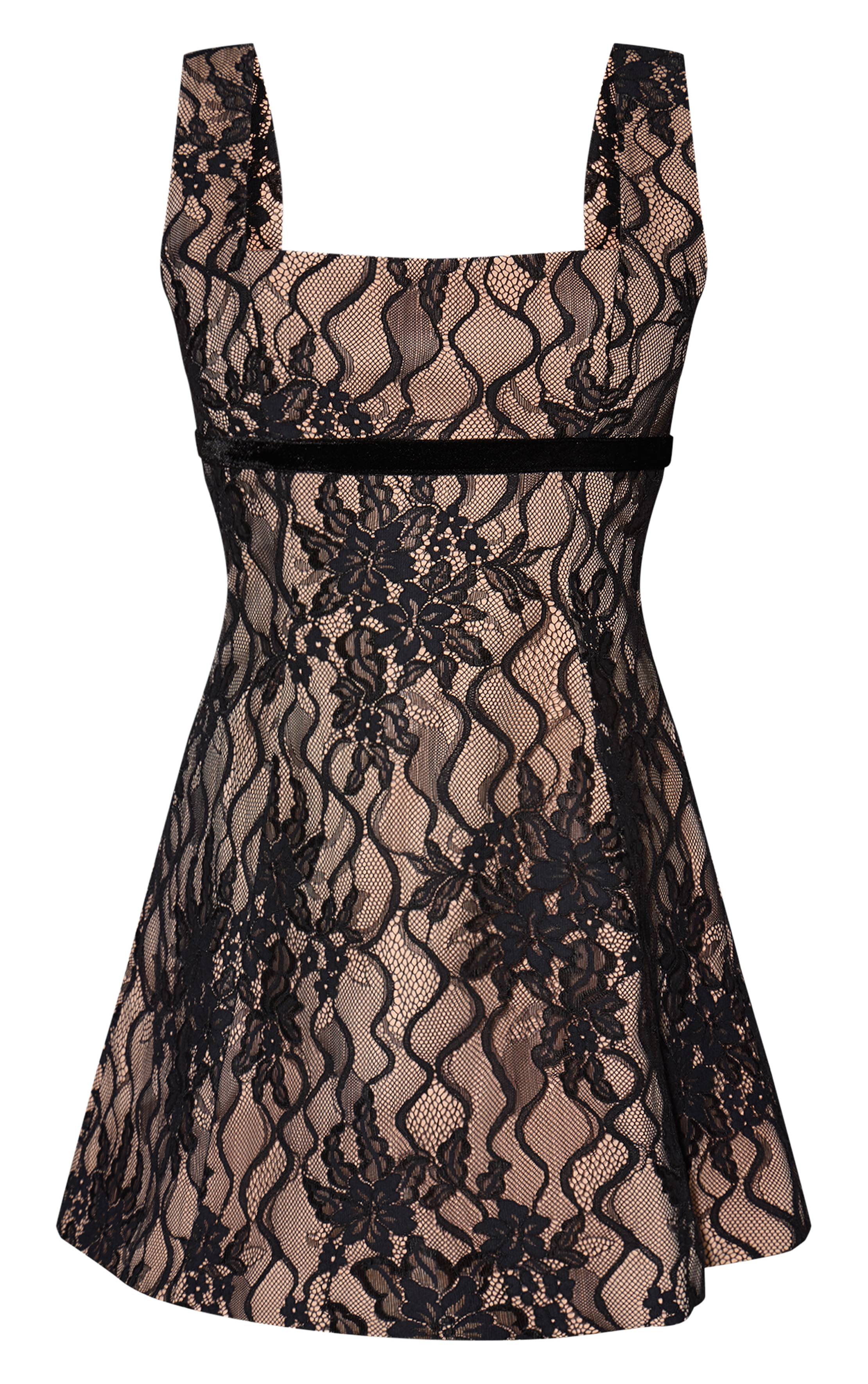 Noir Robe Droite En Dentelle À Encolure Ronde