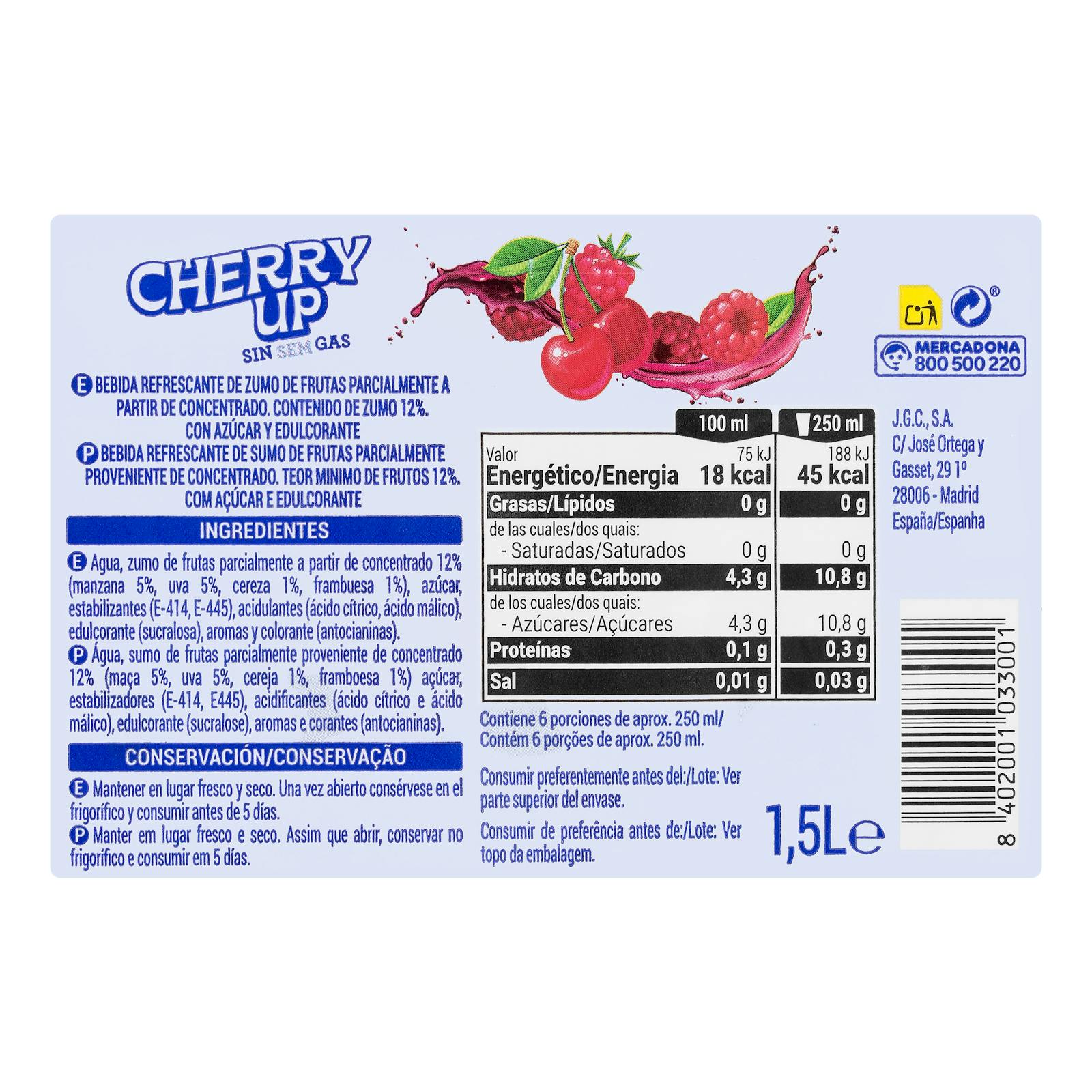Boisson gazeuse non gazeuse Cherry Up Hacendado