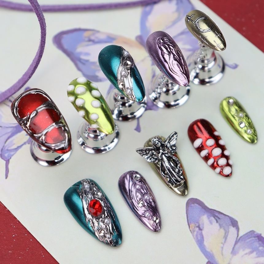 gracienorm - Butterfly Metallic Almond Press On Nail