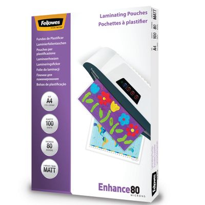 Fellowes - 100 pochettes de plastification A4 (216 x 303 mm) - 80 microns - mate