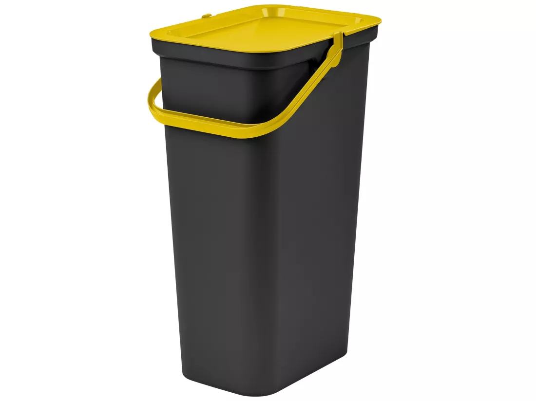 Set de 2 poubelles 25L ambre et noir avec poignée