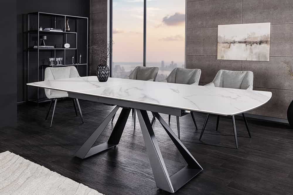 Ausziehbarer Esstisch CONCORD 180-230cm weiß Keramik schwarz Metall