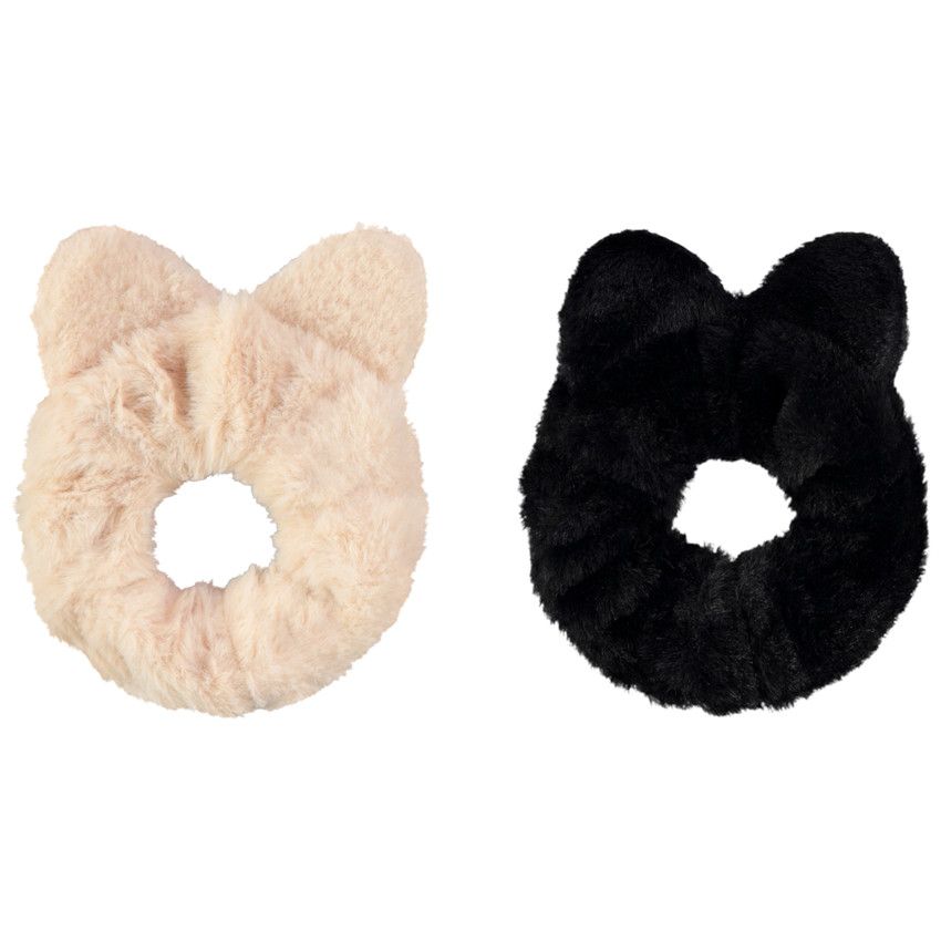 Lot de 2 chouchous effet fourrure chat pour fille - Ecru