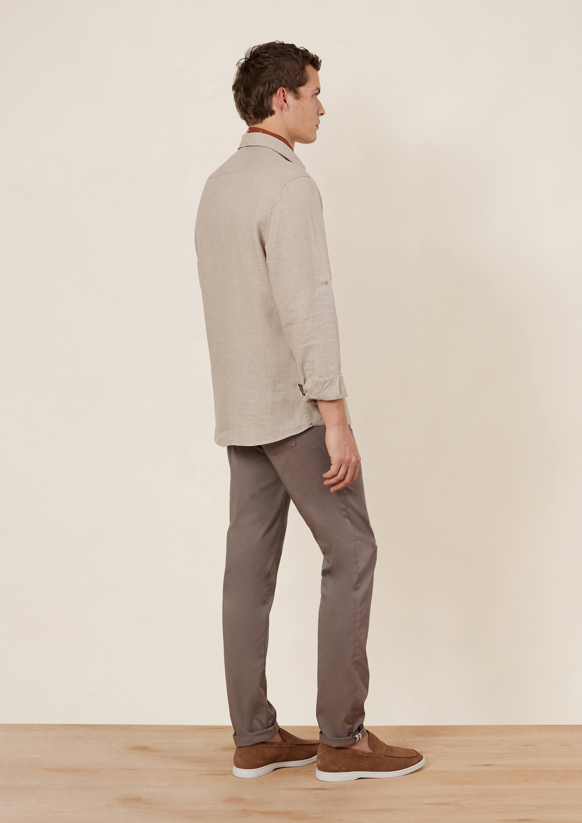 Pantalon casual skinny en coton stretch uni taupe