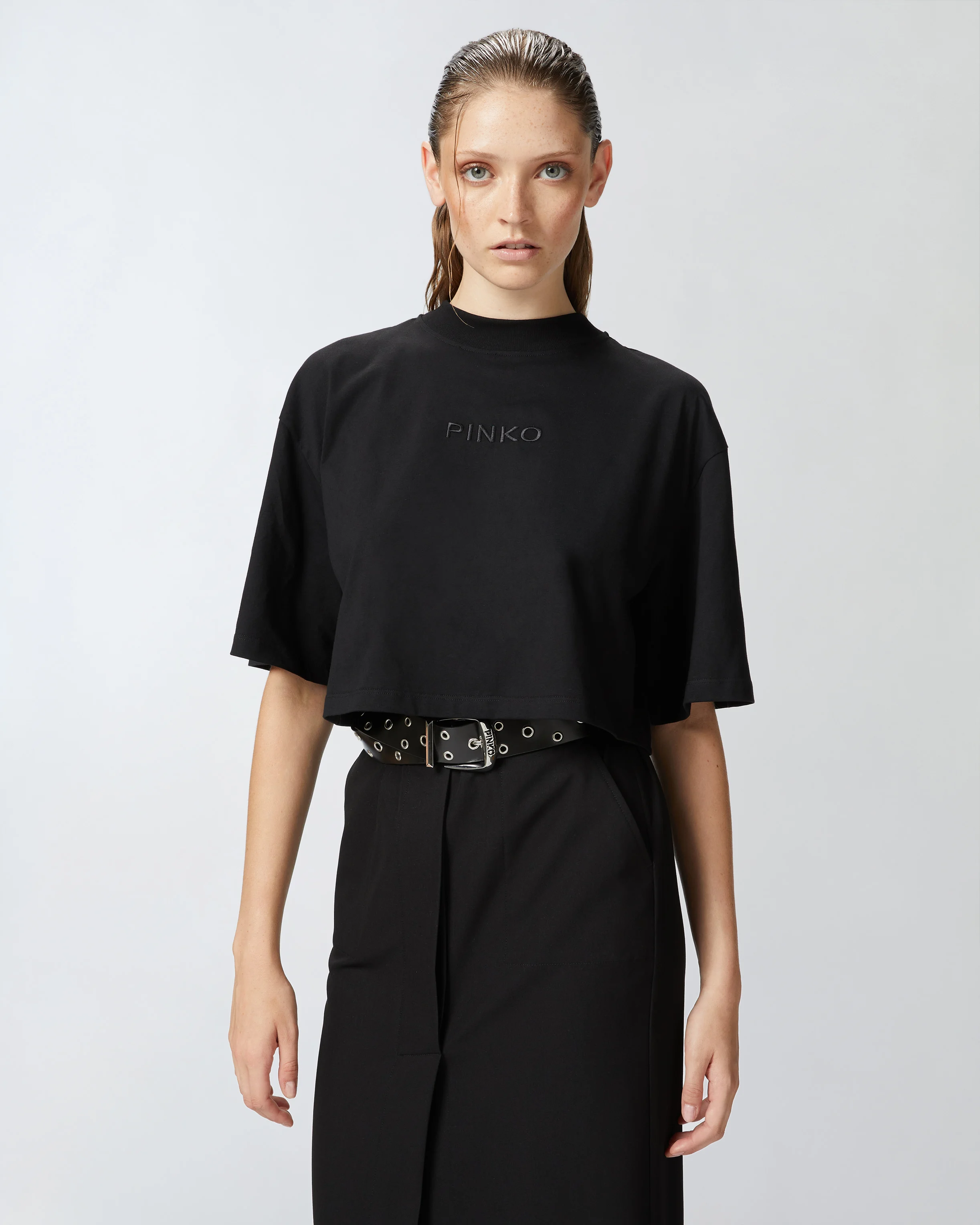 T-shirt cropped avec logo brodé | Noir