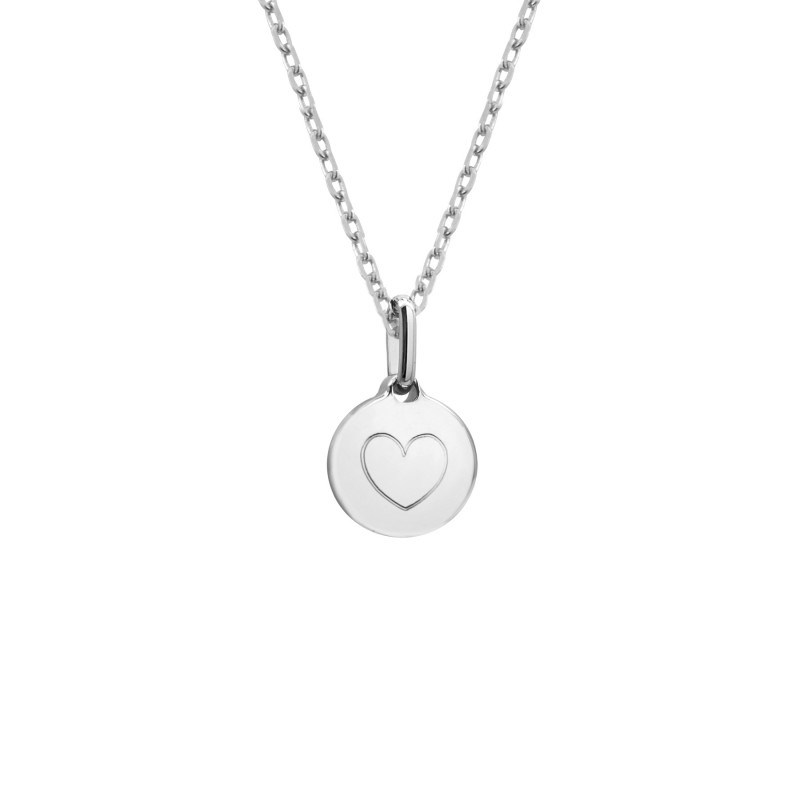 Collier médaille ronde amazonite argent 925 femme - gravure COEUR