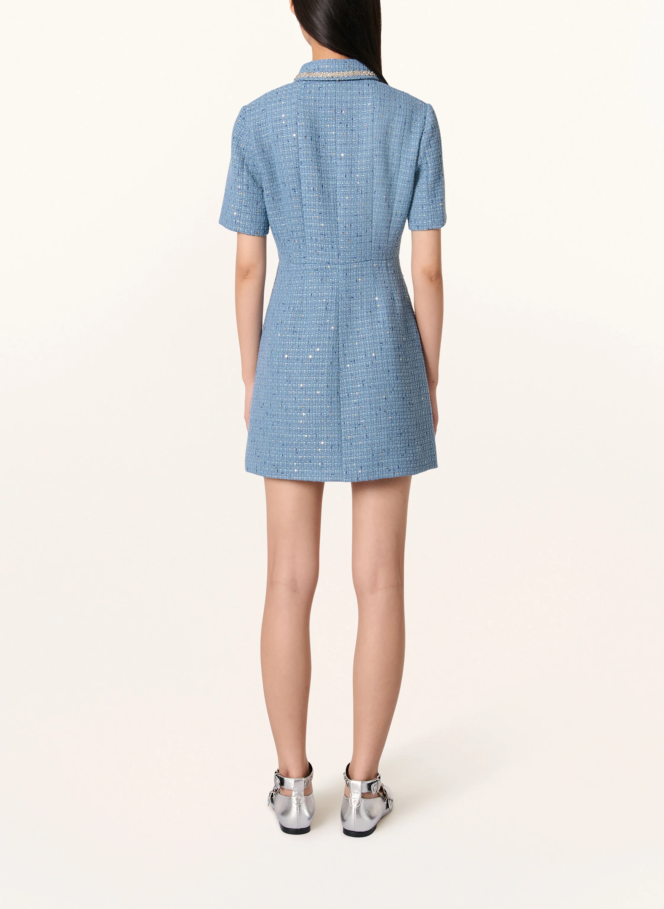 maje Tweed-Kleid mit Schmucksteinen und Pailletten