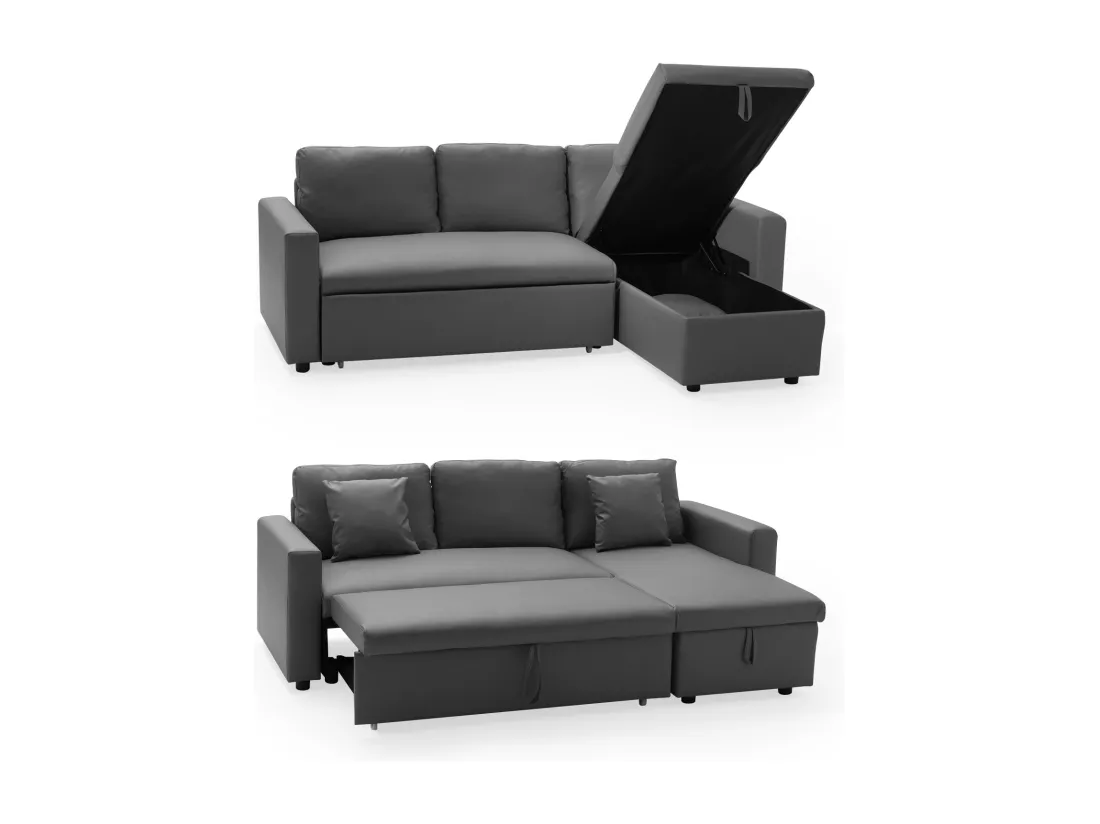 Canapé d'angle convertible simili CLARK 3 places gris - HAPPY GARDEN