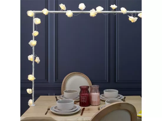 Guirlande avec 10 roses lumineuses - Blanc - L 180 cm