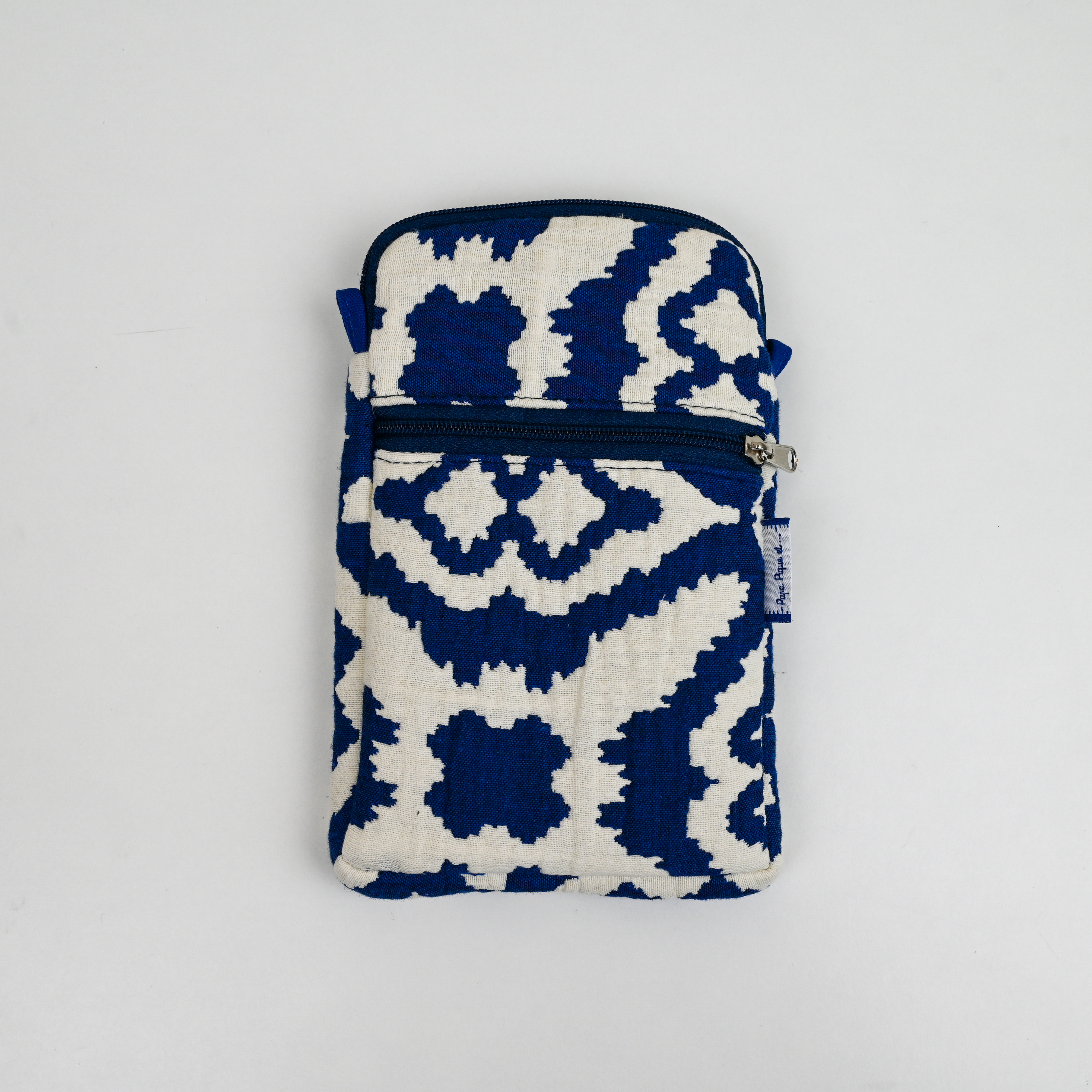 Pochette Téléphone Matelassée Jacquard Bleu