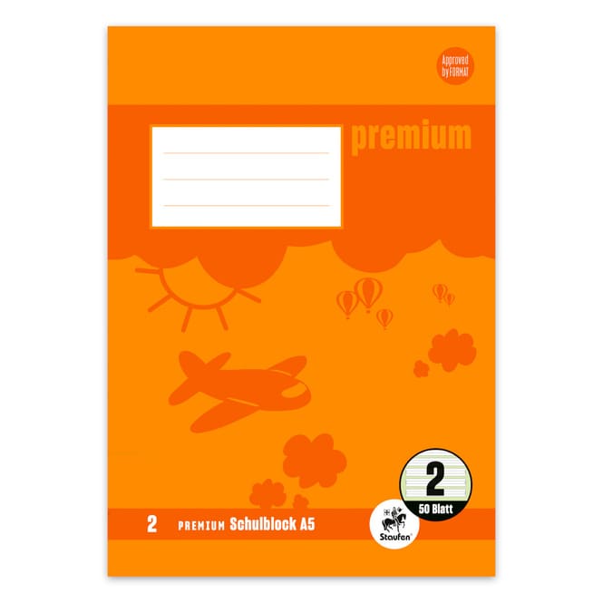Staufen - Premium Schulblock DIN A5 - Lineatur 2 - 50 Blatt