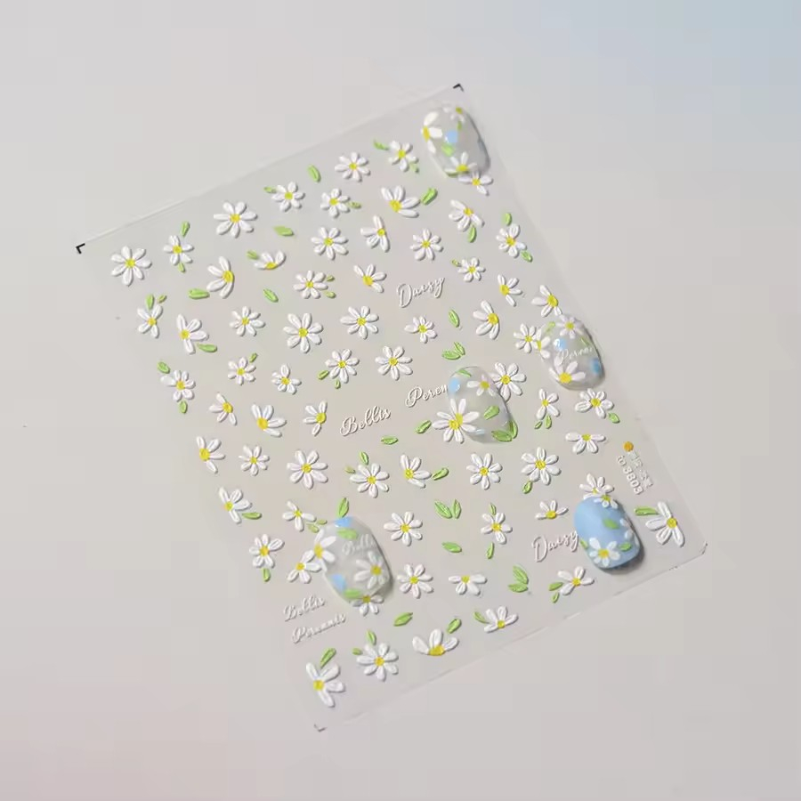 (63-tlg. Set) Nagel Sticker Nail Art Tattoo Selbstklebende Aufkleber Blumen - Weiss