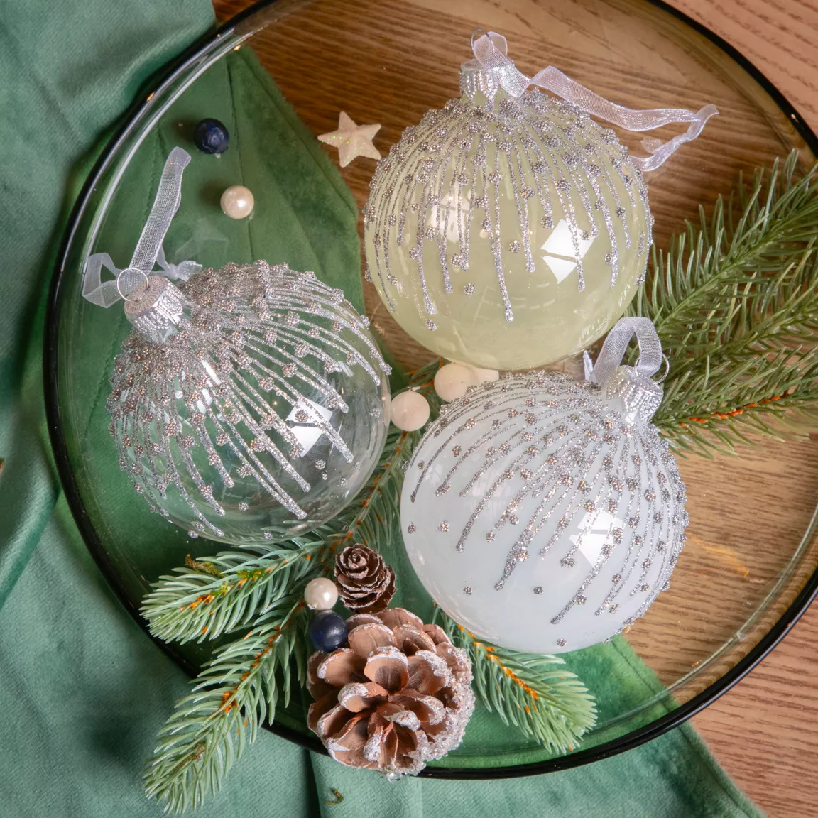 Lot de 6 boules de Noël en verre (D80 mm) Givrées Blanc d'hiver