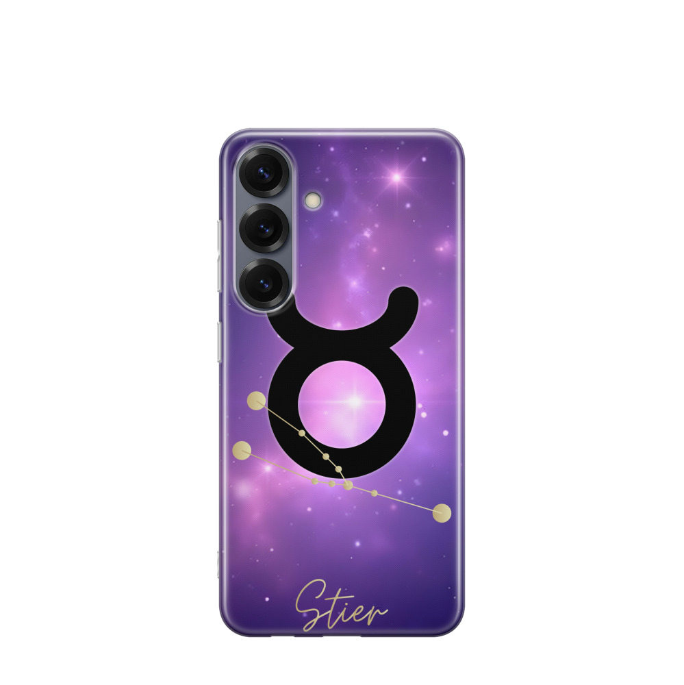 Samsung Galaxy S25 Gummi Hülle Sternzeichen Stier 1 - Lila-Violett