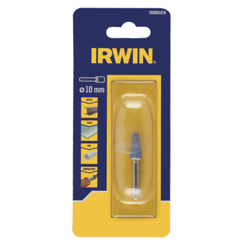 Irwin slijpsteen kegelvormig Ø10 mm met as Ø6 mm.