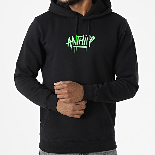Sweat Capuche Script Noir Vert Fluo
