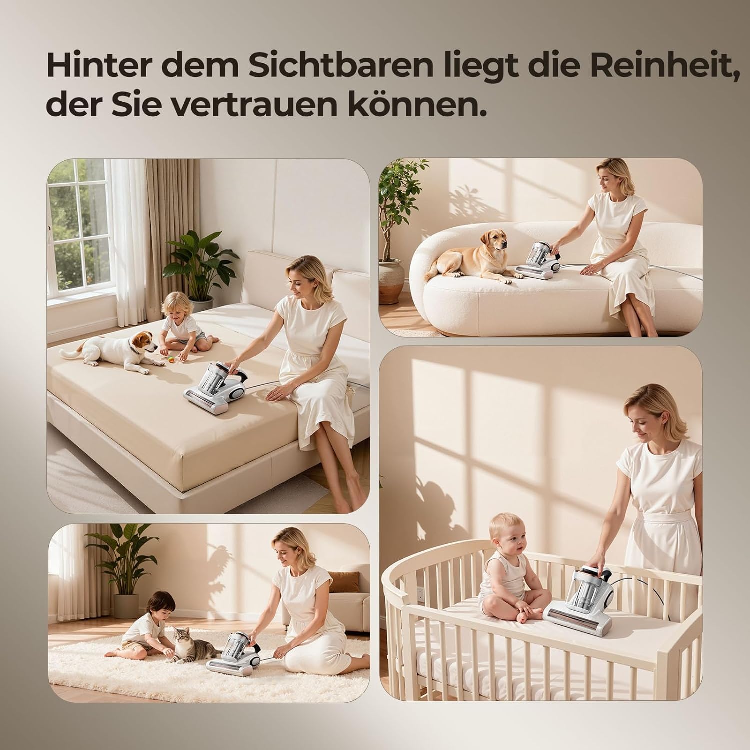 JIGOO J300 Milbensauger mit Staubmilben-Sensor und Intelligenter LED-Anzeige, 500W Milbenstaubsauger mit UV-Licht, Ultraschall, Für Allergiker, entfernt 99,9% Allergene von Matratzen, Betten und Sofas