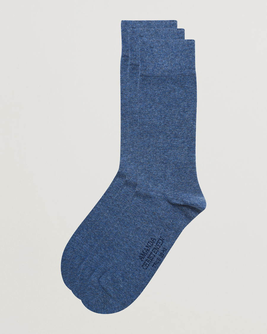 Amanda Christensen 3-Pack True Cotton Socks Denim Blue