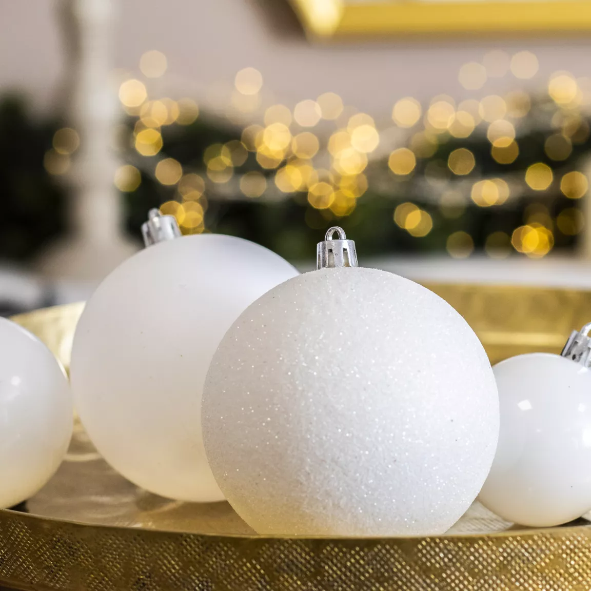Lot de 20 boules de Noël assorties New Alpine Blanc