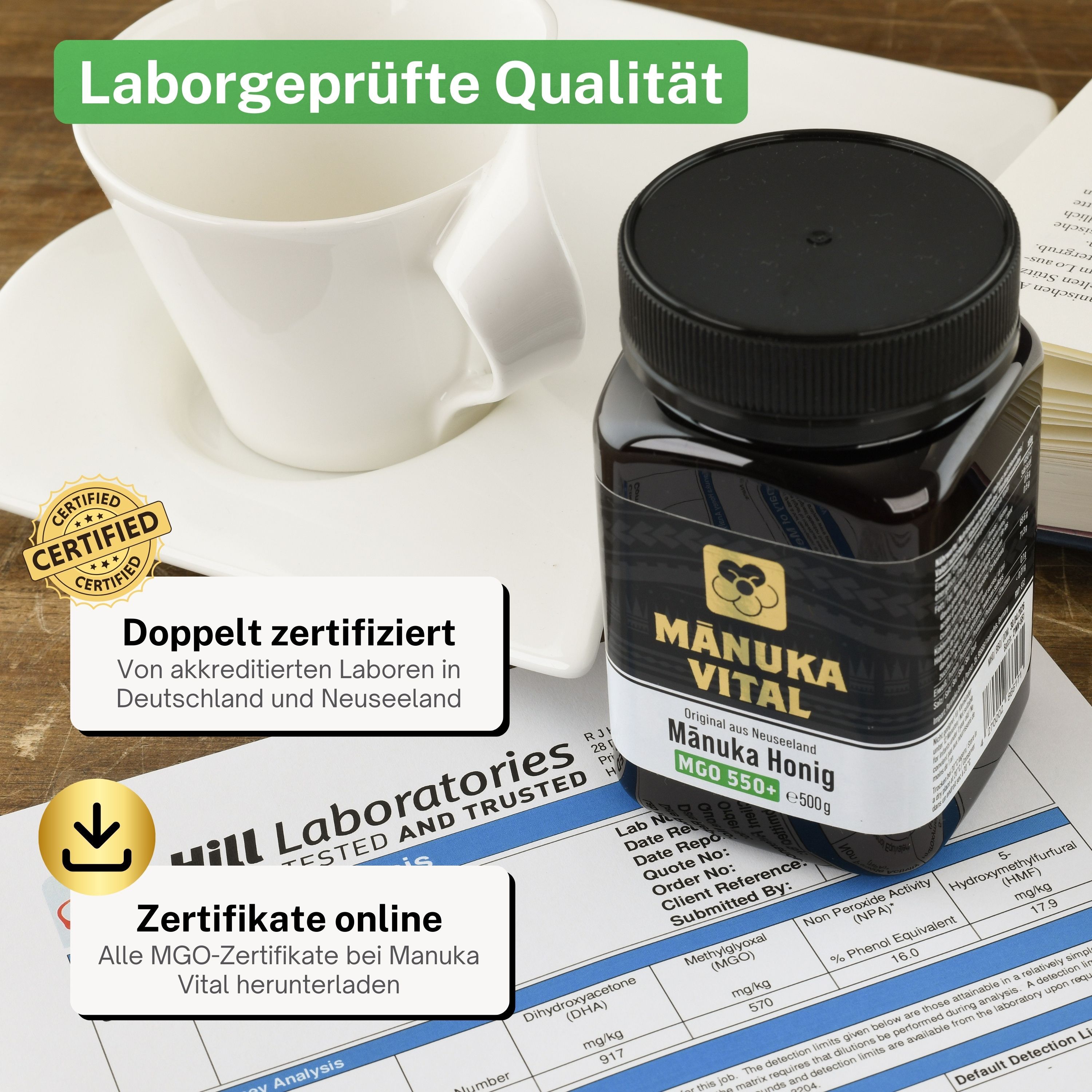 MANUKA VITAL Manuka Honig MGO 550+  - Original, zertifiziert und natürlich aus Neuseeland