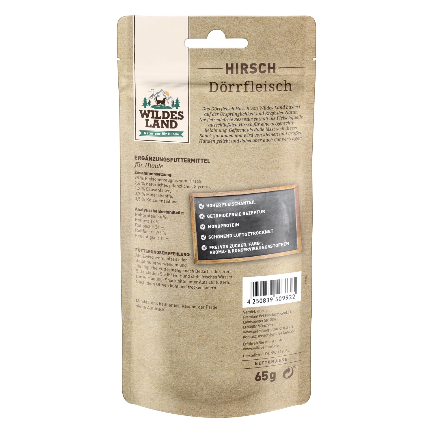 WILDES LAND Dörrfleisch - 65 g - Hirsch