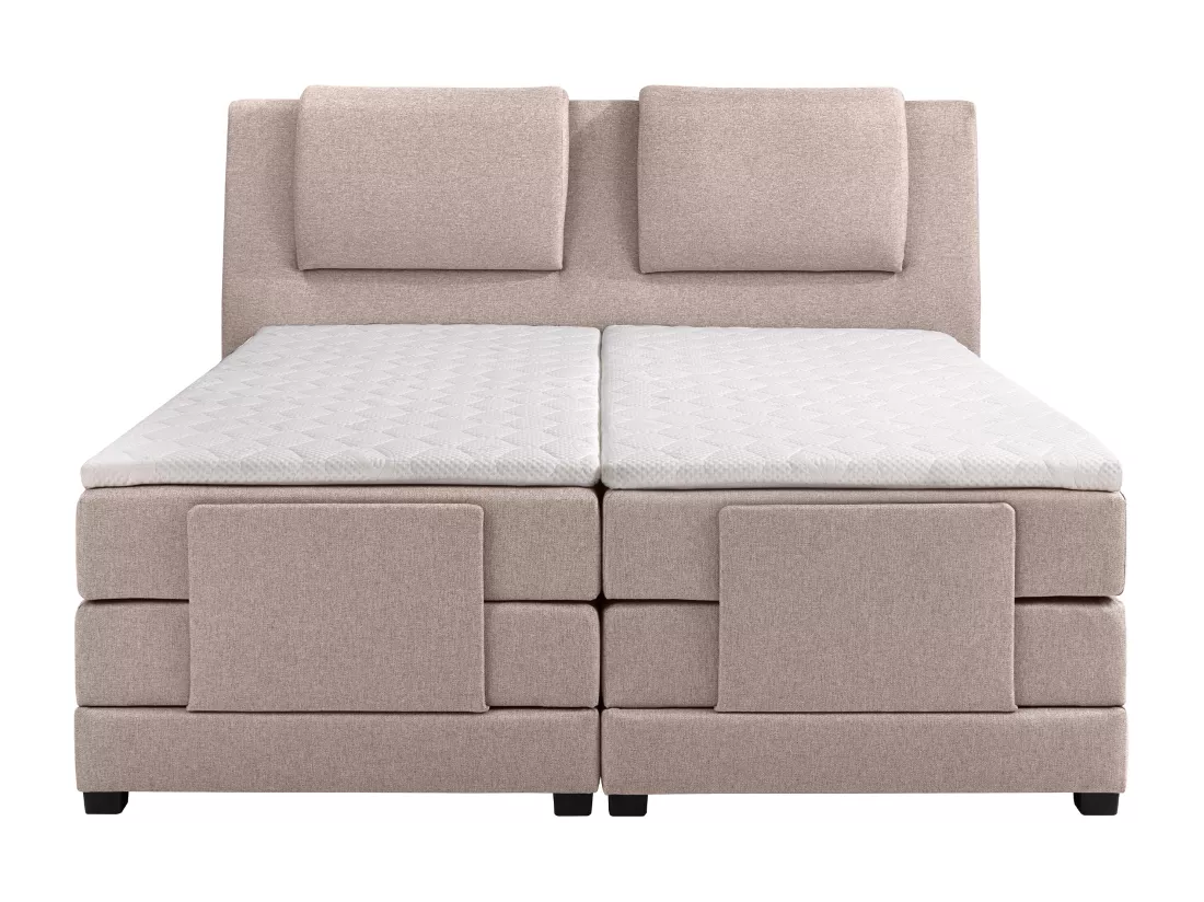 Ensemble complet boxspring tête de lit + sommiers relaxation électrique + matelas + surmatelas - 2 x 80 x 200 cm - Tissu - Beige - CASTEL II de PALACIO
