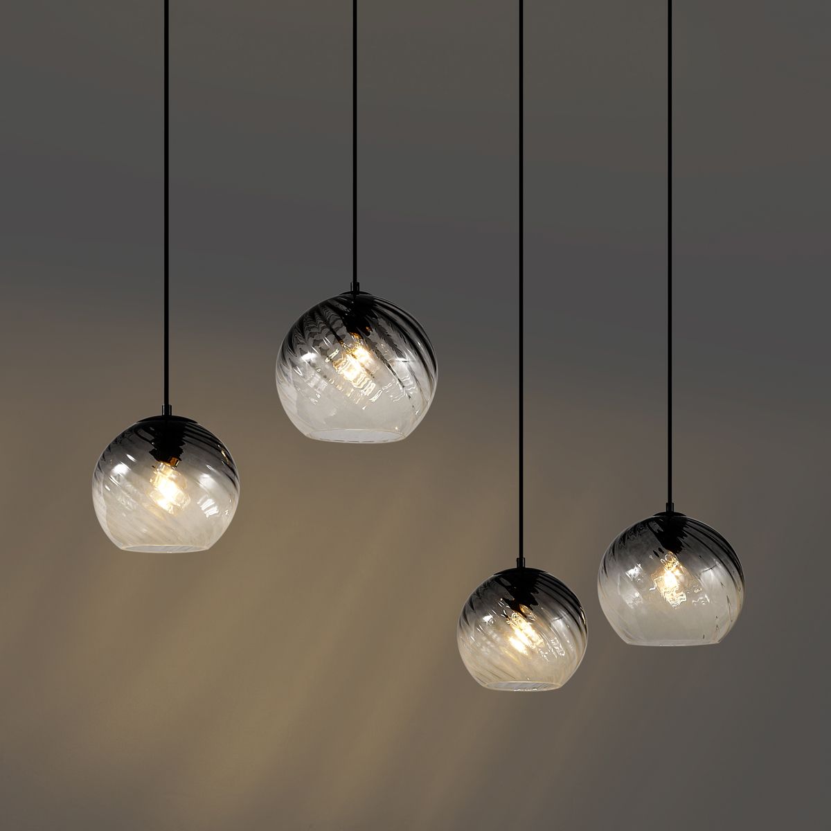 Art Deco hanglamp zwart met smoke glas langwerpig 4-lichts - Bao