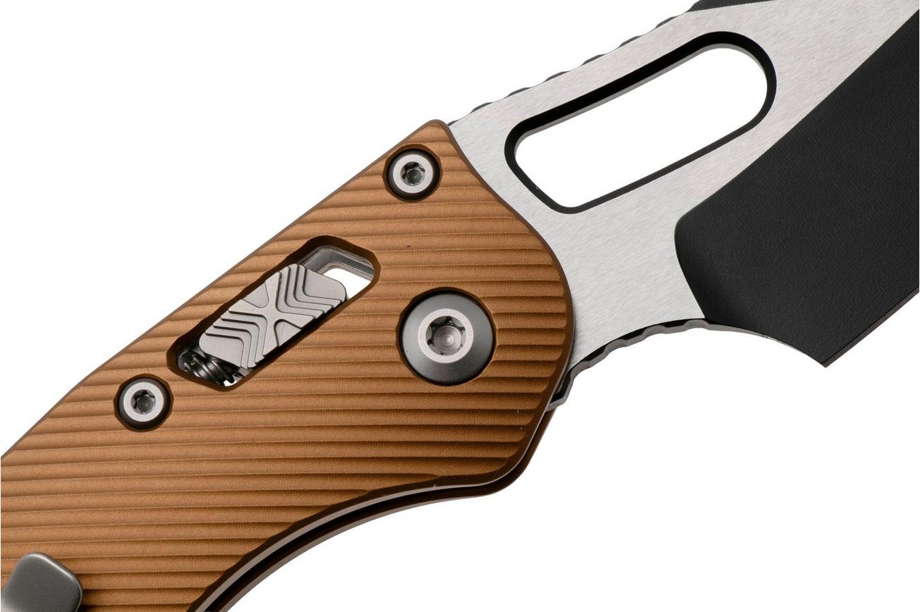 Microtech Stitch 169RL-1FLTA, Black Two Tone M390MK, Fluted Tan Aluminum zakmes, Borka Blades design