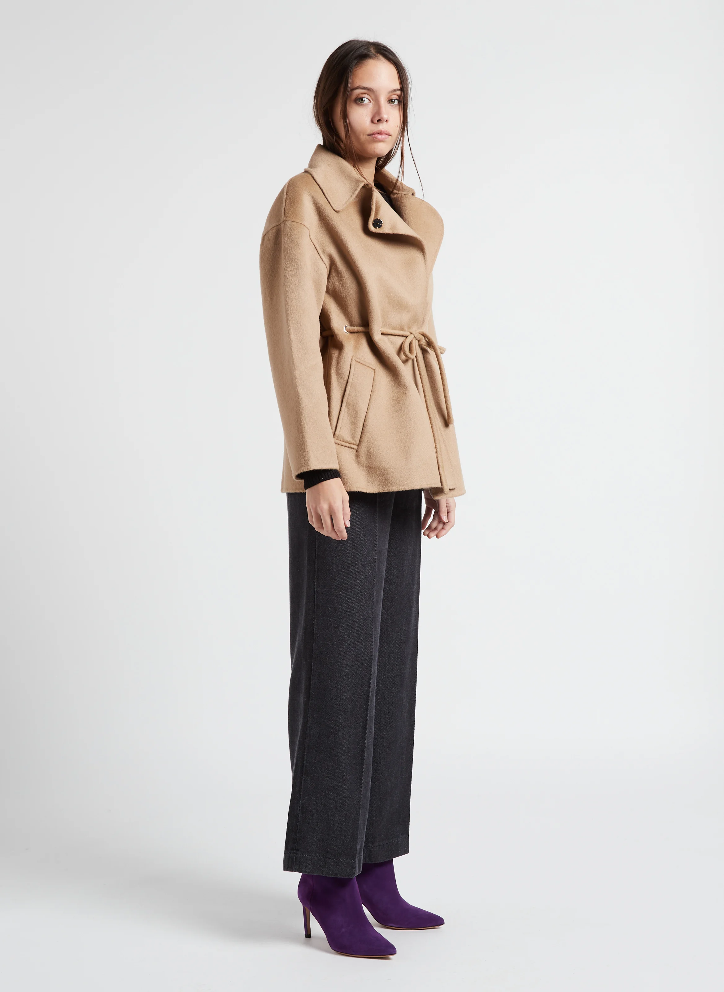 KAM - Manteau ample col classique en laine mélangée | Marron