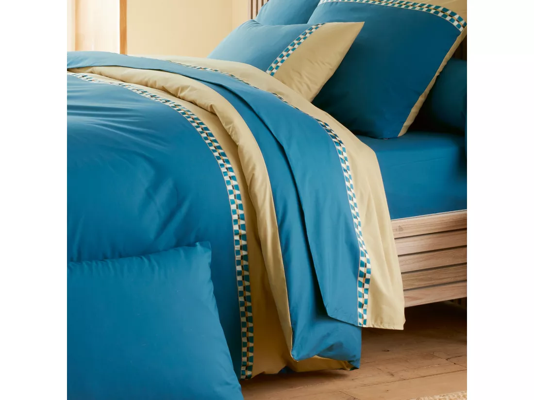 Drap plat 180x290 cm en percale de coton LINOA bleu cobalt