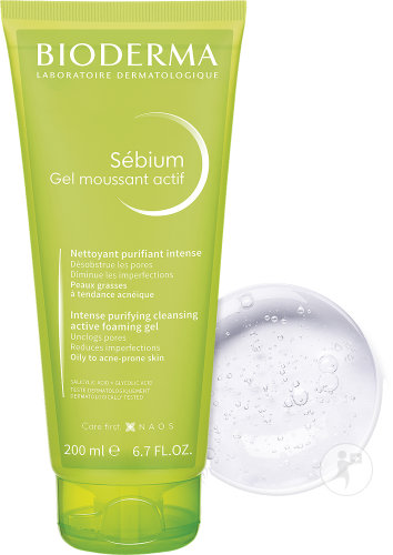 Bioderma Sébium Gel Moussant Actif Nettoyant Purifiant Peaux Grasses À Tendance Acnéique Tube 200ml