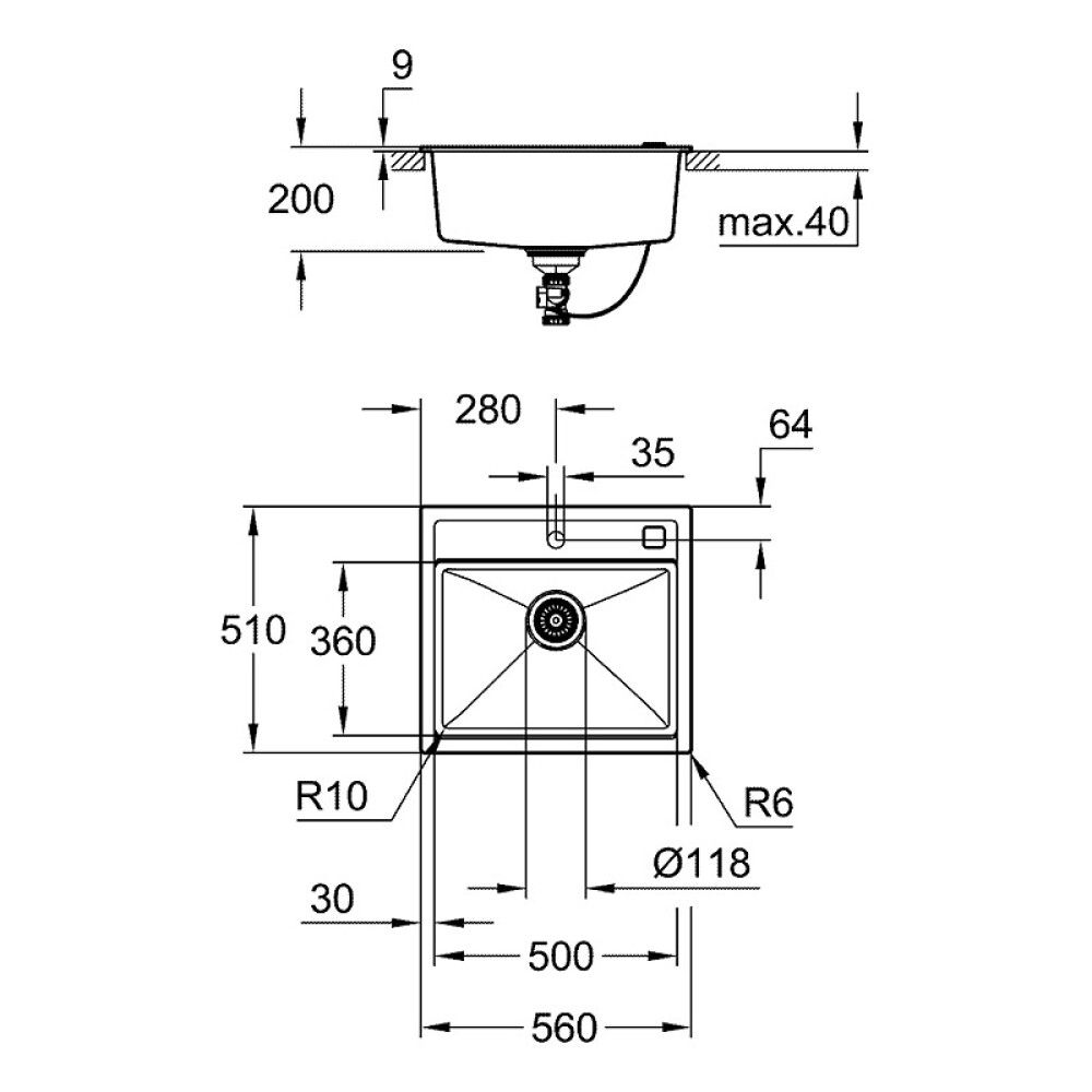 OPPVASKKUM GROHE K700 KOMPOSIT 56X51CM GRANITSVART