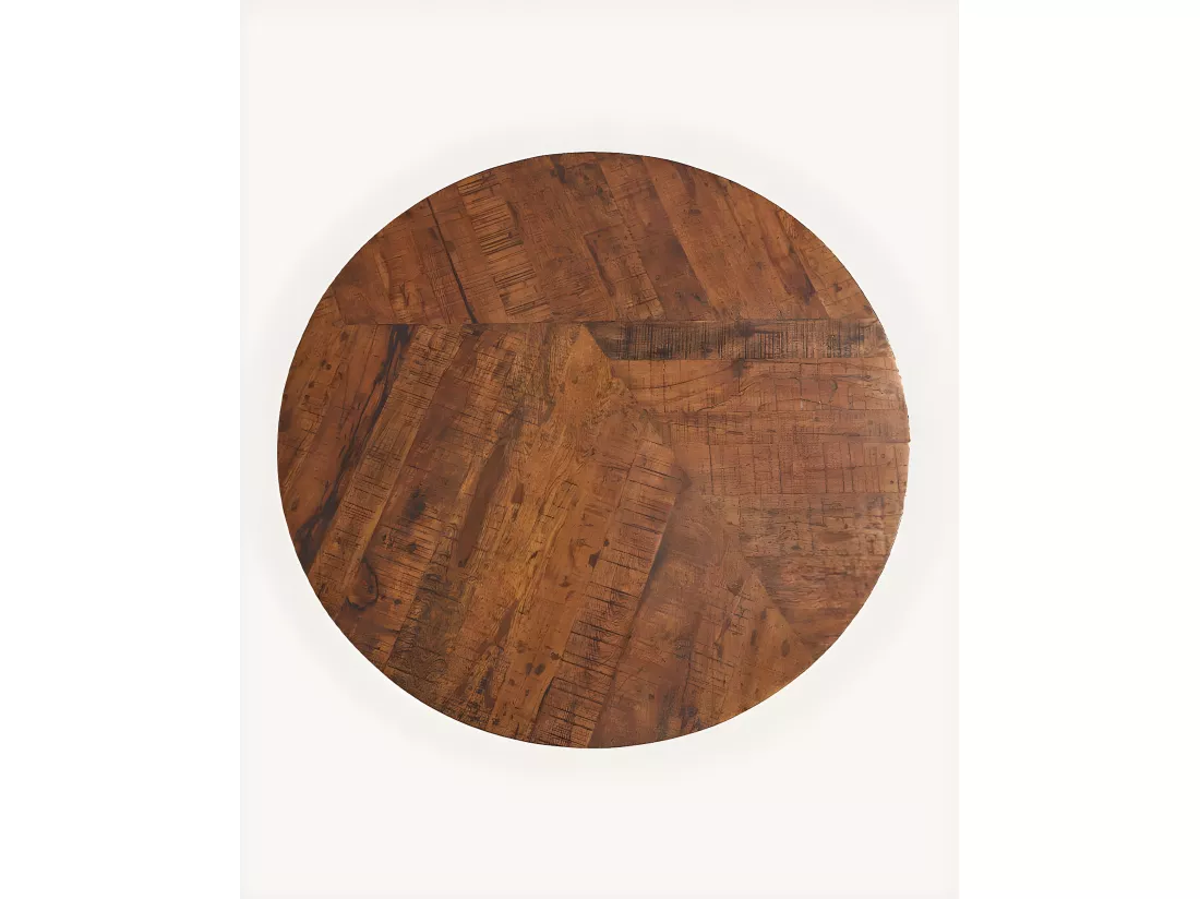 Prague - Table repas ronde en bois massif et pied tulipe doré D110 cm 6 pers