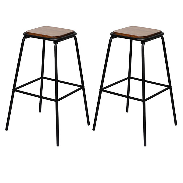 Tabourets hauts Oslo pied noir assise bois claire (lot de 2)