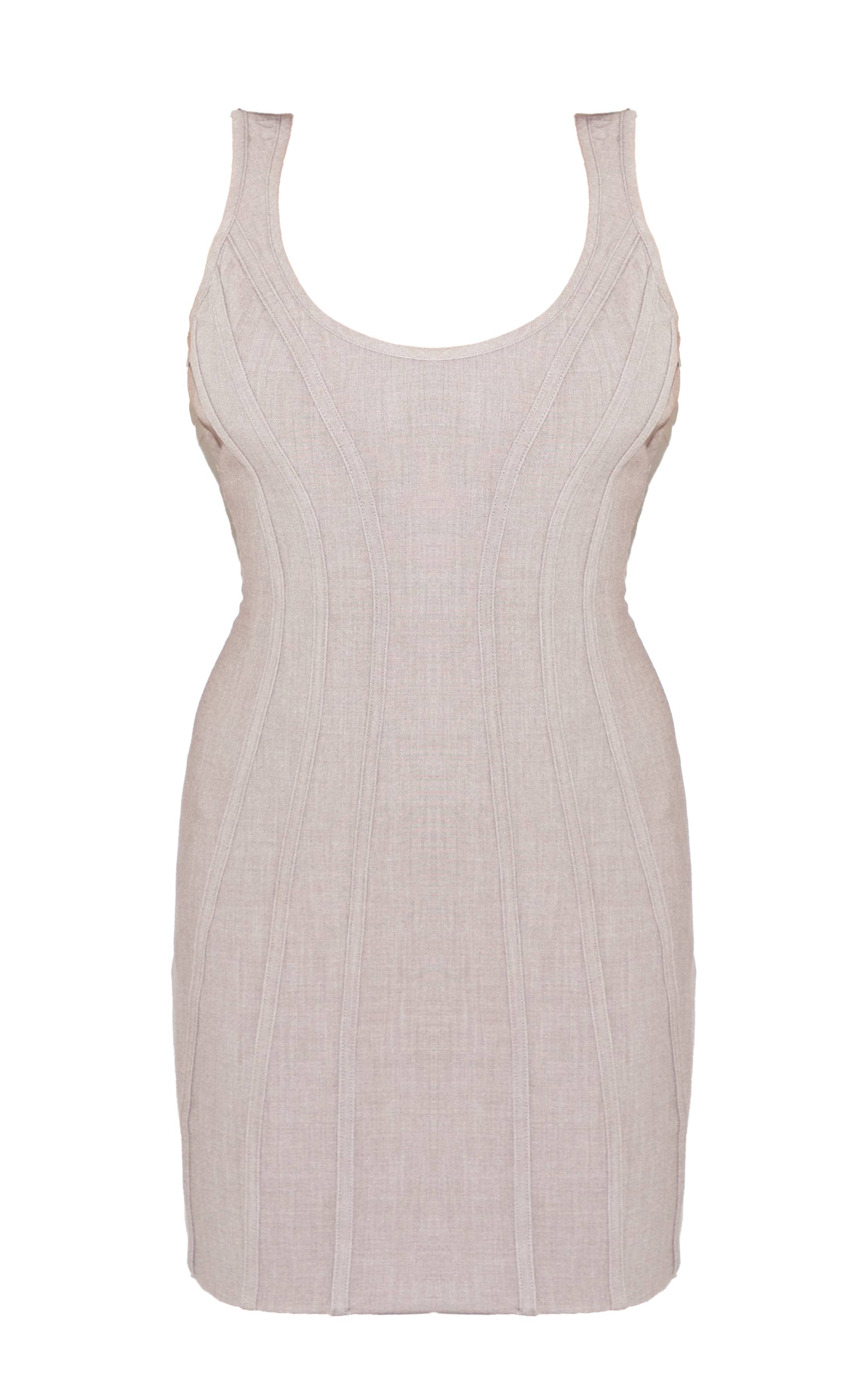 Gris Robe Mini À Détail Corset En Tissu Tissé