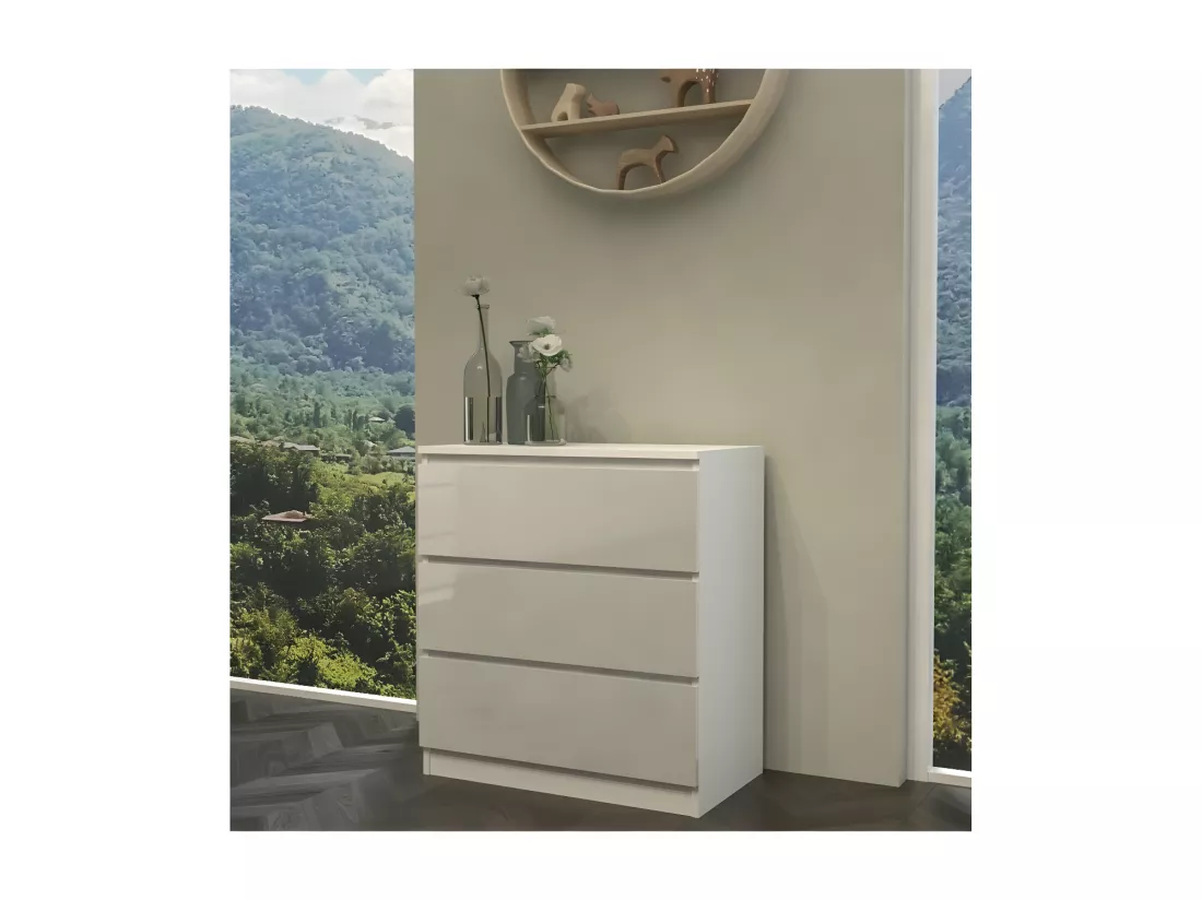 ASTER T3 | Commode moderne 3 tiroirs salon/chambre/bureau | Dimensions 77x70x40 | Table de chevet | Meuble de rangement contemporain