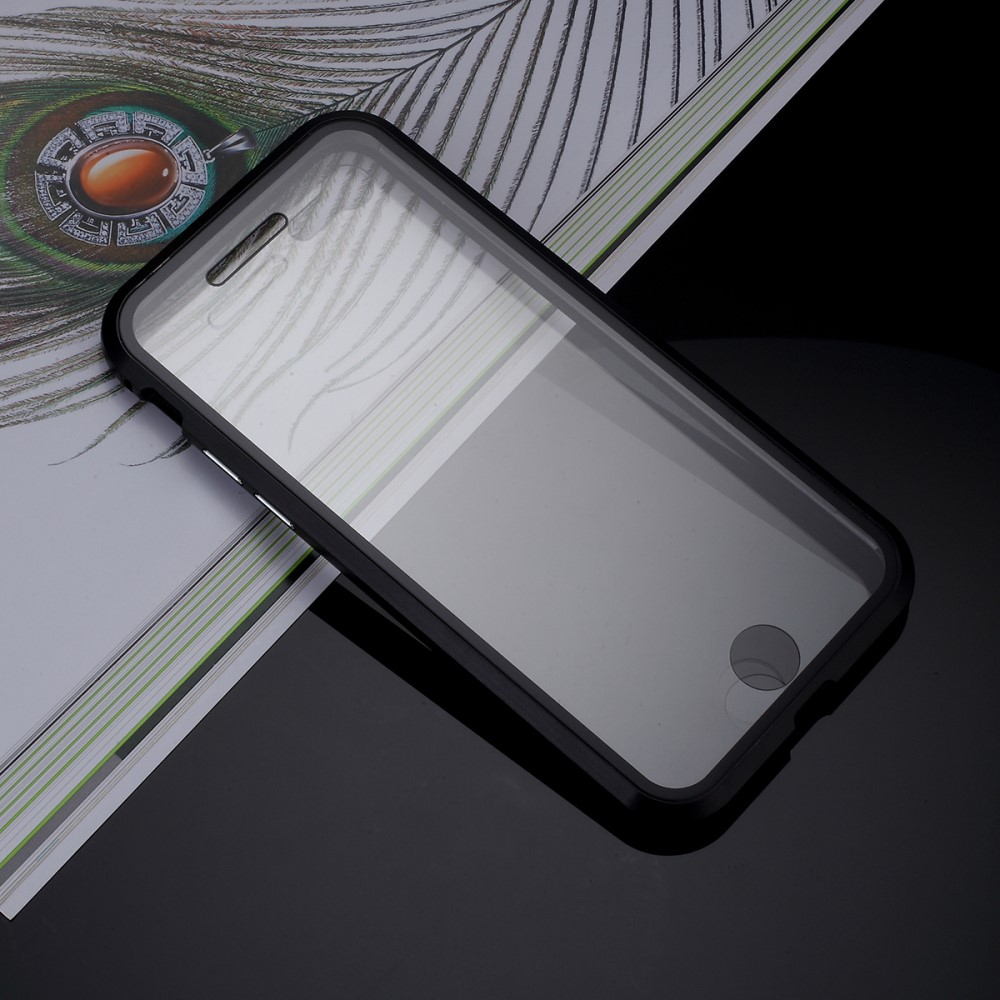 iPhone SE (2022/2020) / 8 / 7 Magnetische Alu Schutzhülle mit Panzer Glas Backcover   Display- / Kameraschutz (Magnet-Technologie) - Schwarz