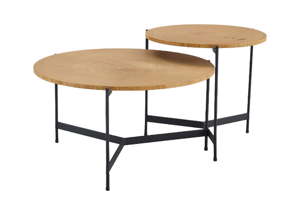 Runder Couchtisch FUSION 50cm natur Eichenholz schwarzes Metallgestell Beistelltisch