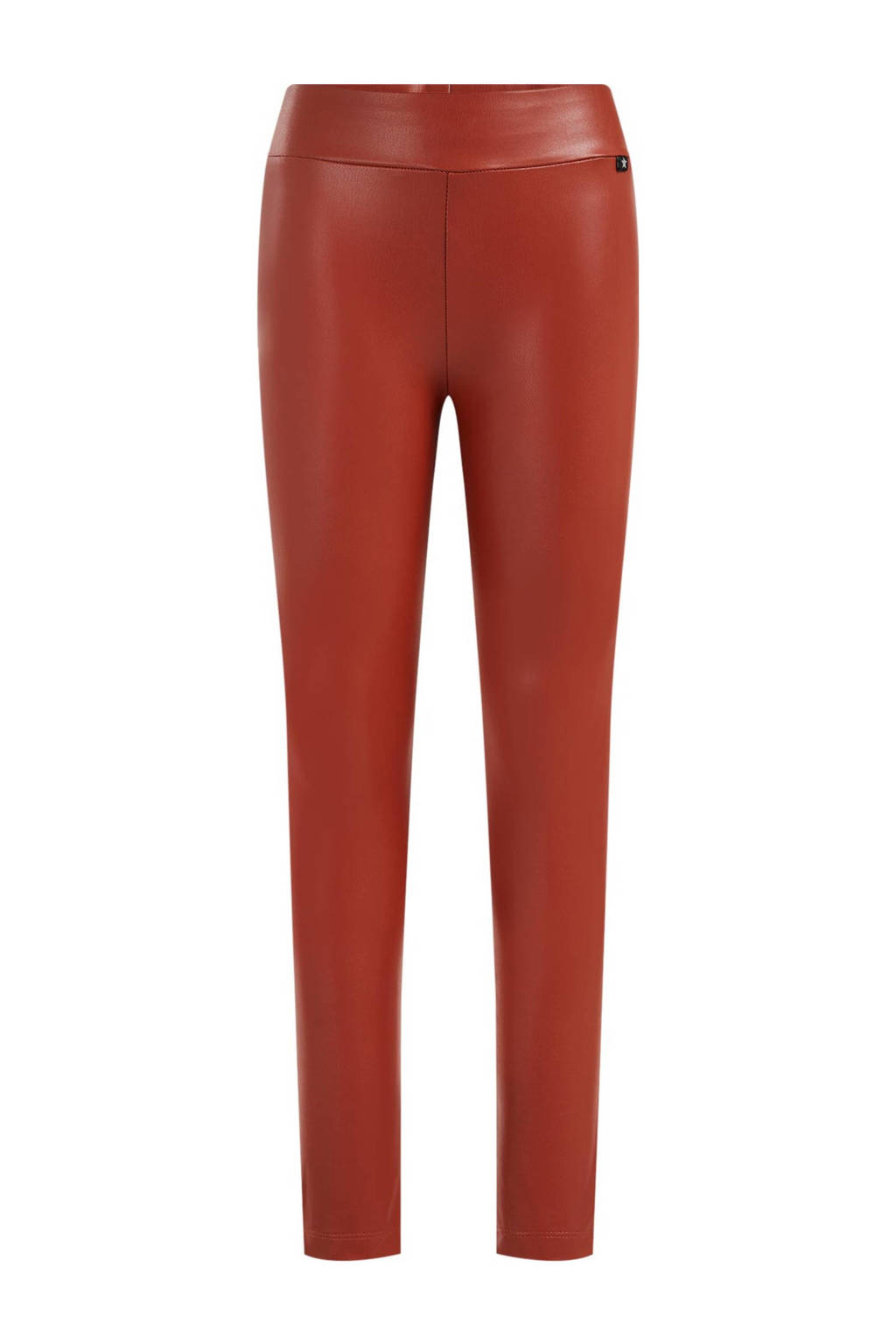 WE Fashion imitatieleren skinny broek oranjerood