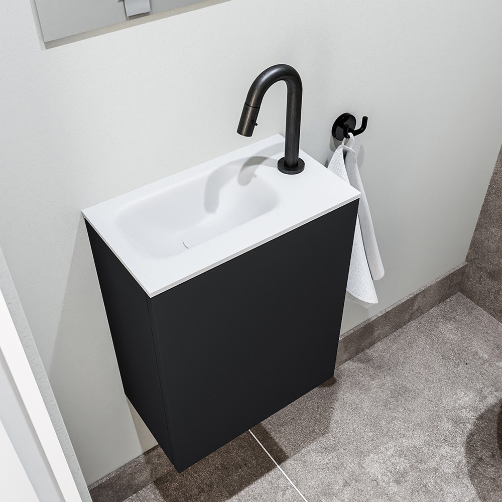 Zaro Polly toiletmeubel 40cm mat zwart met witte wastafel met kraangat rechts
