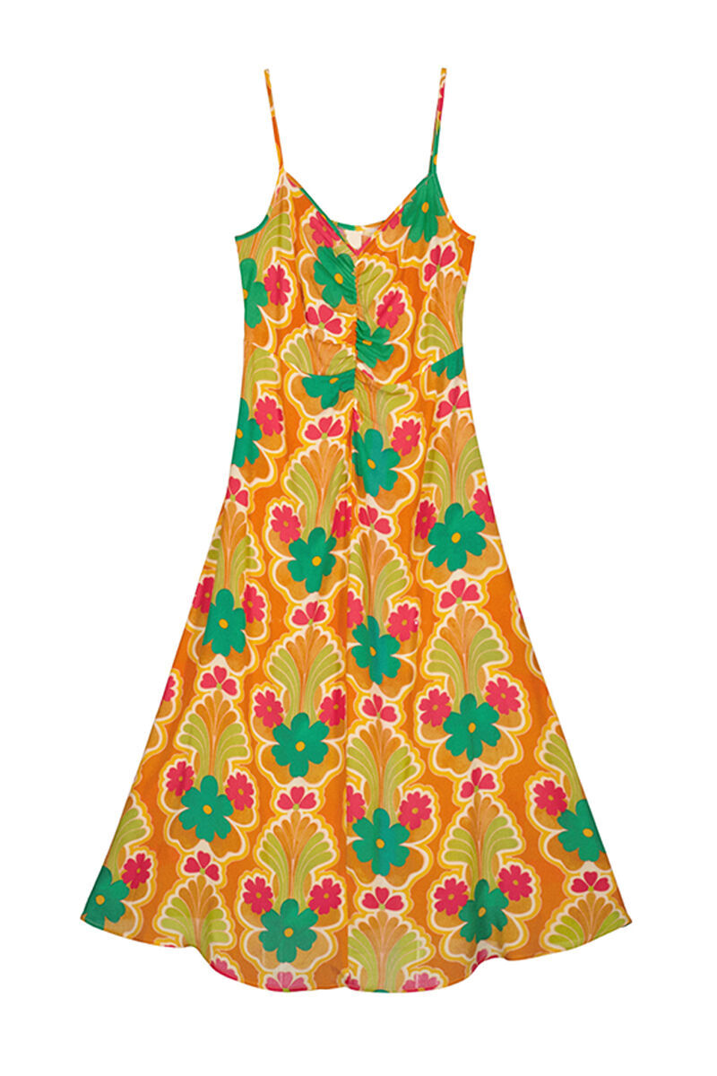 Vestido midi franzido - Multicolorido