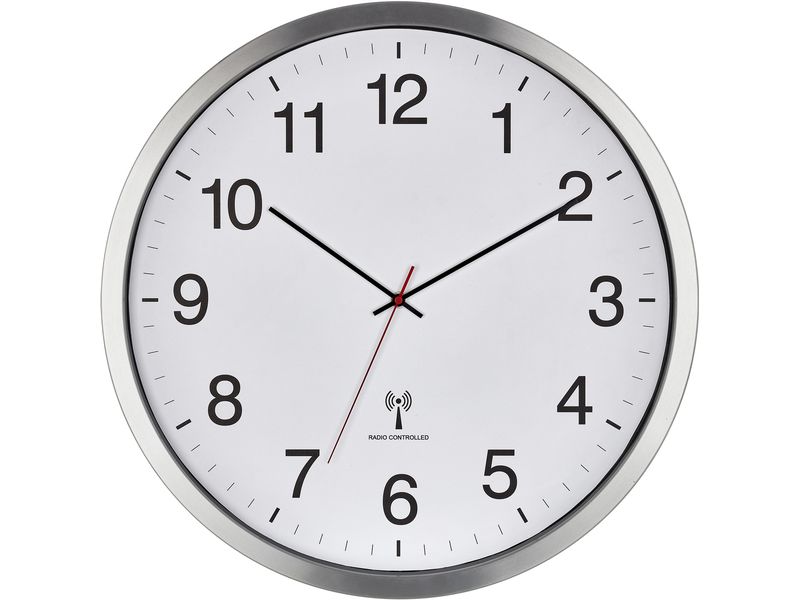 TFA Dostmann Funk-Wanduhr XXL Silber Analoge Funkuhr