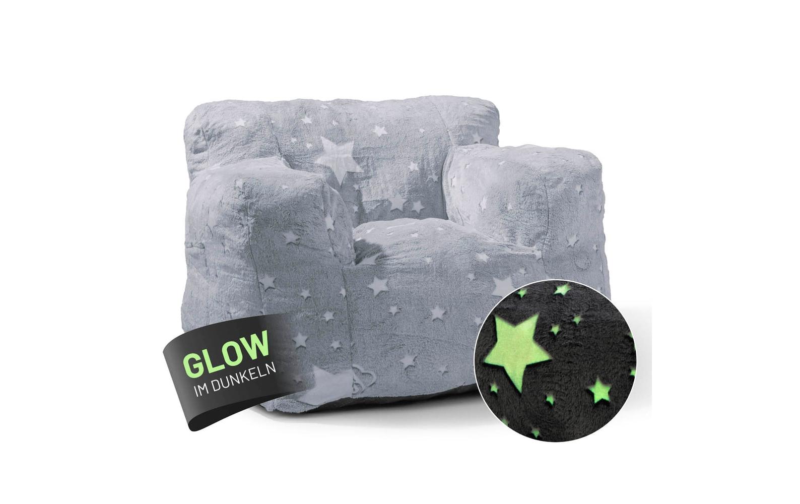 Sessel Glow in the Dark Grau<br>Kindersessel mit leuchtendem Sternen-Design