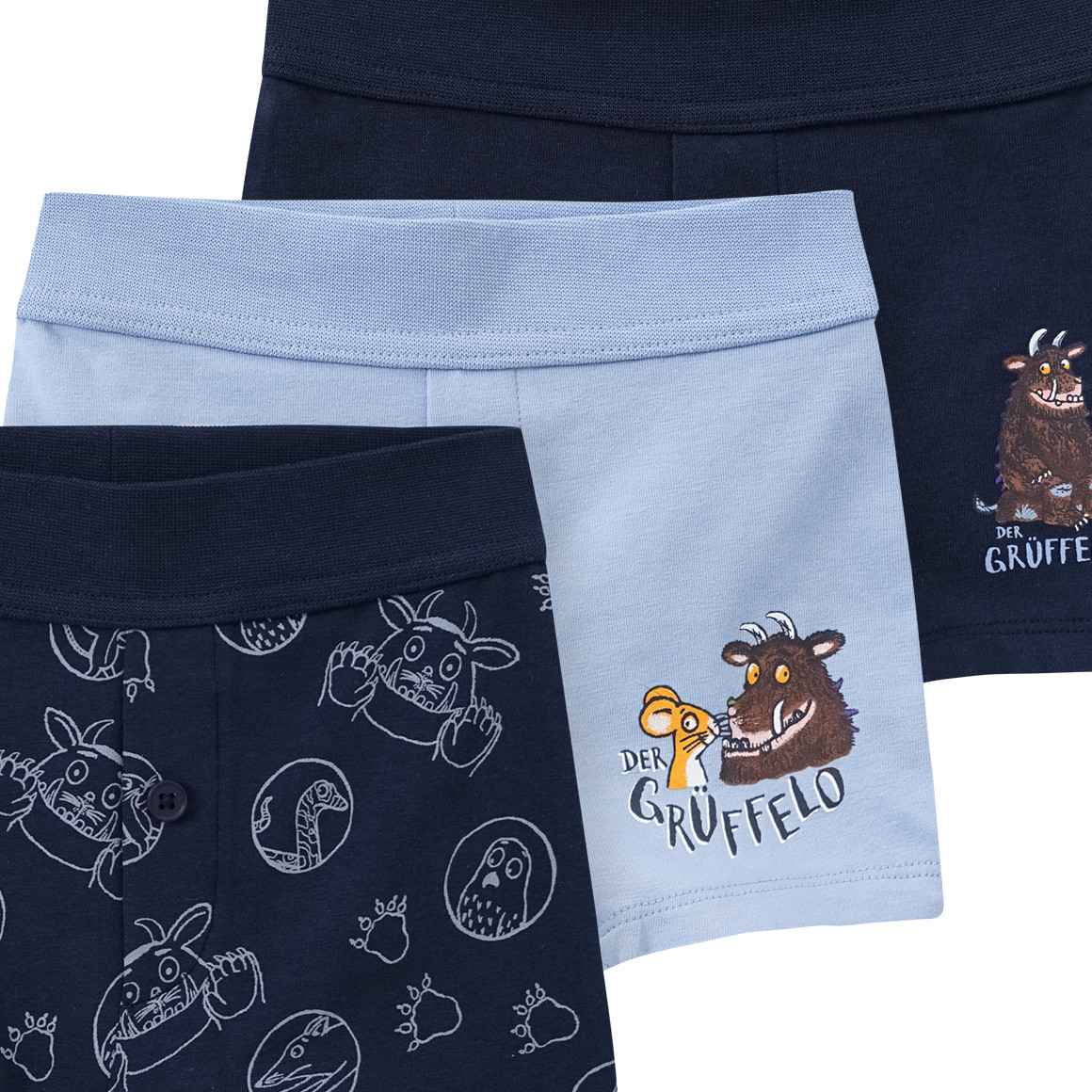 Topomini 3 Der Grüffelo Boxer in verschiedenen Dessins hellblau / dunkelblau