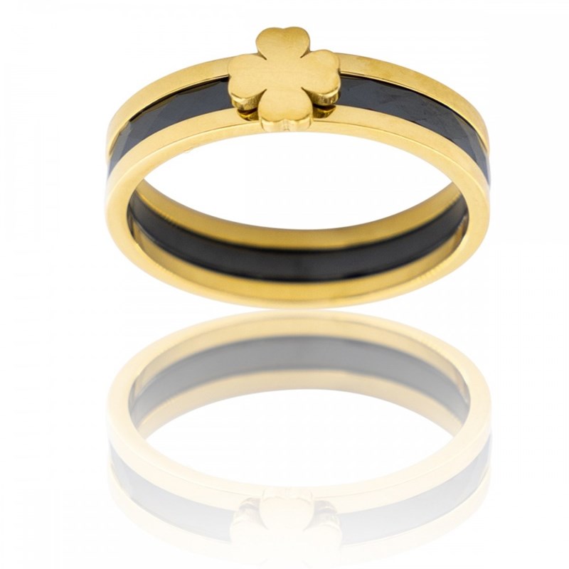 Bague Femme Céramique Acier Trêfle