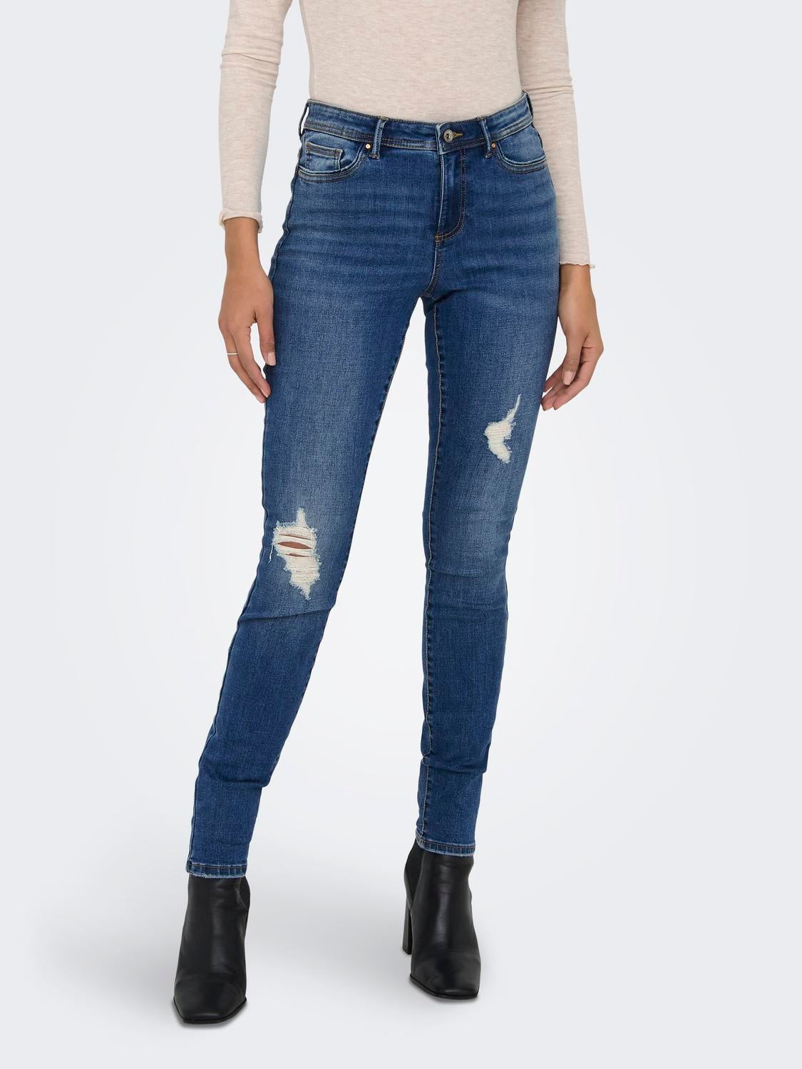 ONLWAUW Mittlere Taille Skinny Fit Jeans Dark Blue Denim